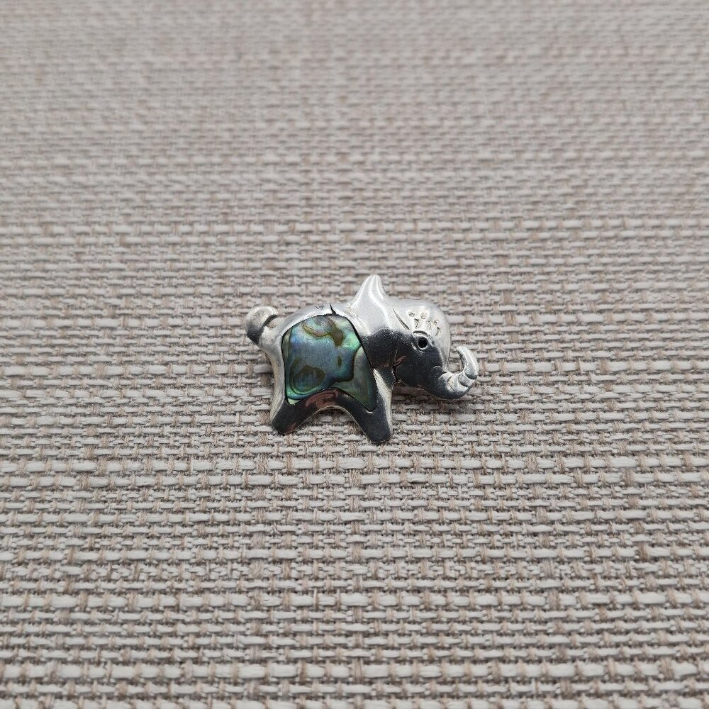 Sterling Silver Abalone Shell Elephant Pin Brooch A3919